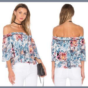 Elizabeth & James Vanessa Off Shoulder Floral Top 100% Silk. Size SM